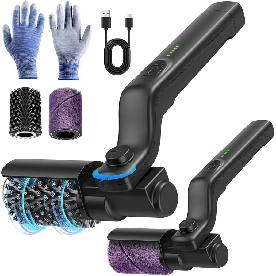 Cepillo eléctrico para parrilla GRILLO con sus cabezales, cable de carga y guantes