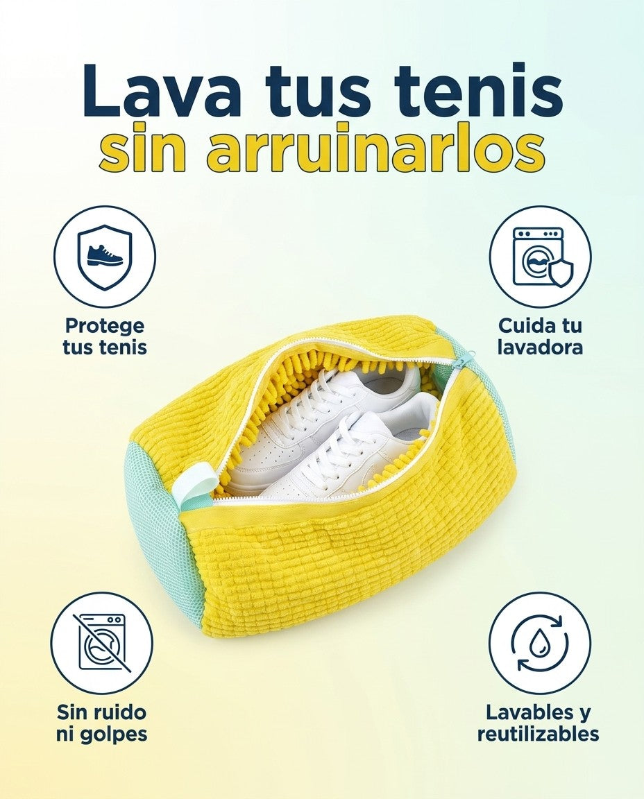 Beneficios de la bolsa para lavar zapatos: protege tus tenis, cuida tu lavadora, sin ruido ni golpes, lavable y reutilizable