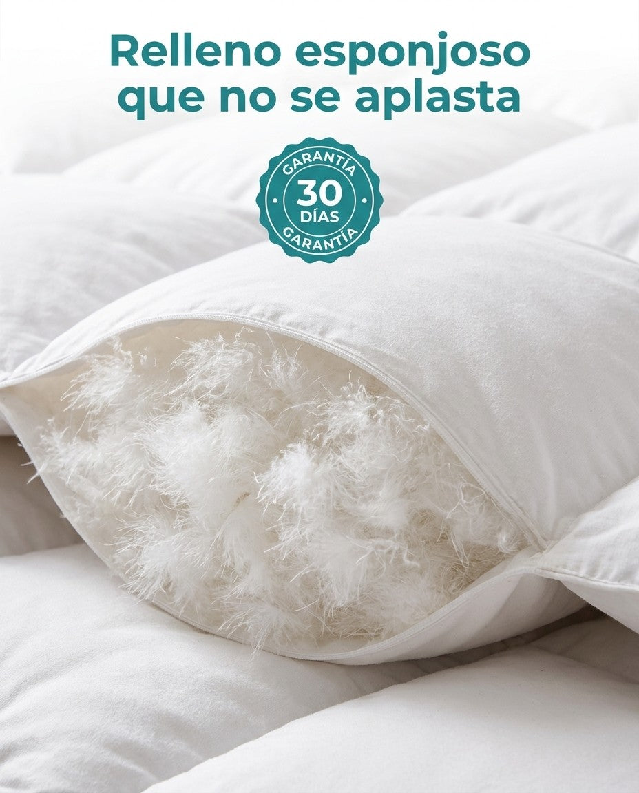 Relleno esponjoso tipo plumón que no se aplasta, con garantía de 30 días