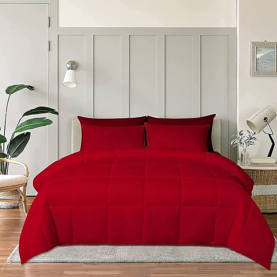 Edredon premium rojo elegante en habitacion
