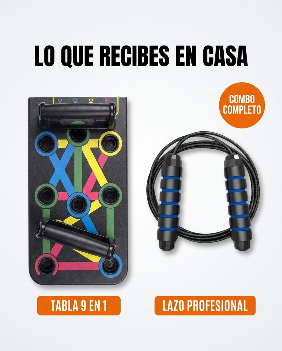 Combo completo: tabla de flexiones 9 en 1 y lazo profesional con rodamientos