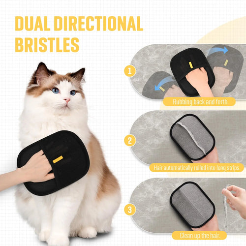 Guante quita pelos usado para cepillar y recoger el pelo de un gato