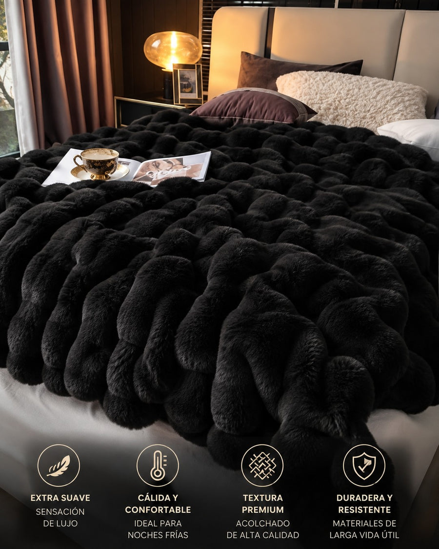 Cobija Burbuja Piel de Ángel negra premium — extra suave, cálida, textura premium