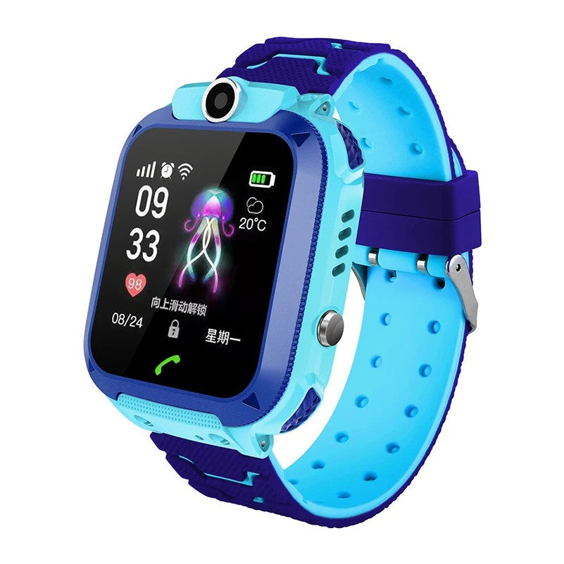 Reloj inteligente con GPS para niños color azul, vista frontal