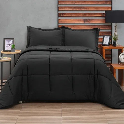 Edredon premium negro moderno en dormitorio