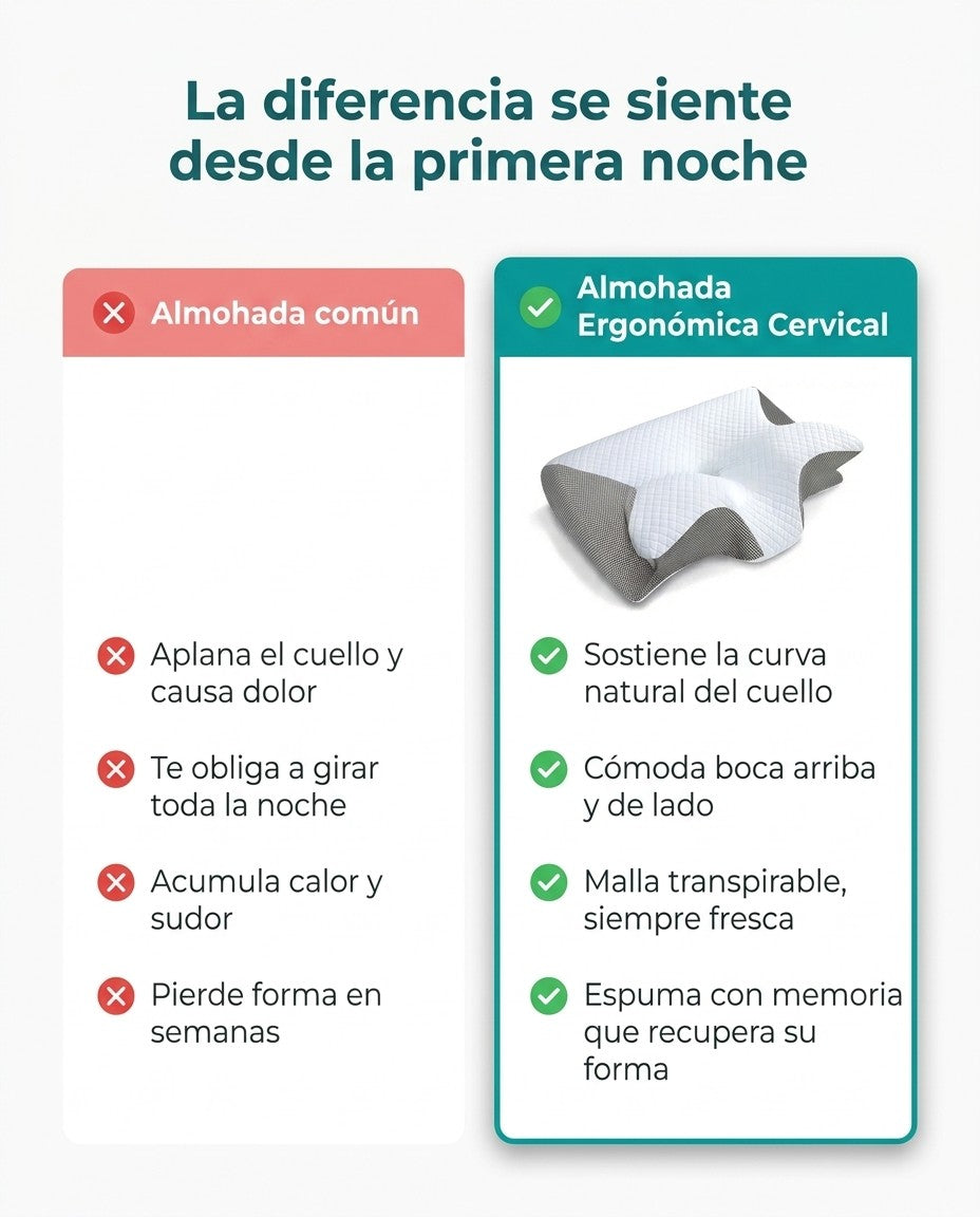 Comparación: almohada común vs almohada ergonómica cervical