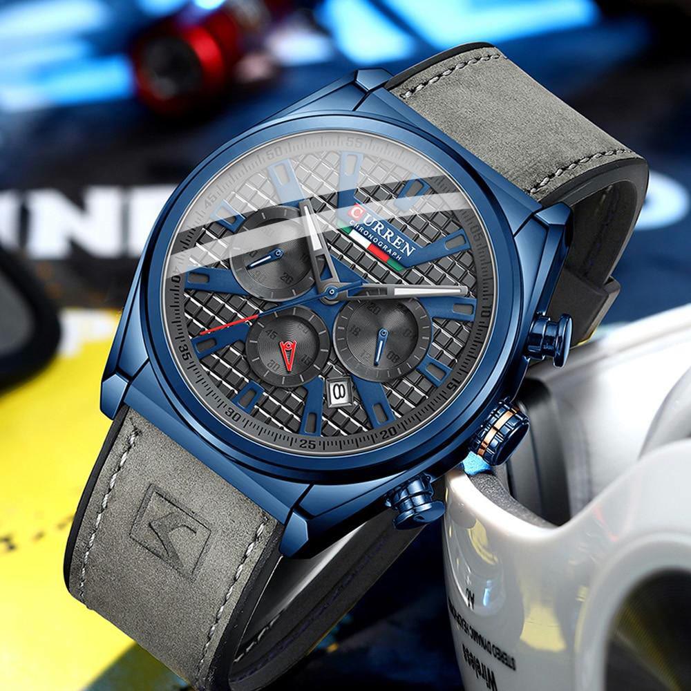 Reloj Curren 8392 azul con pulso de cuero gris