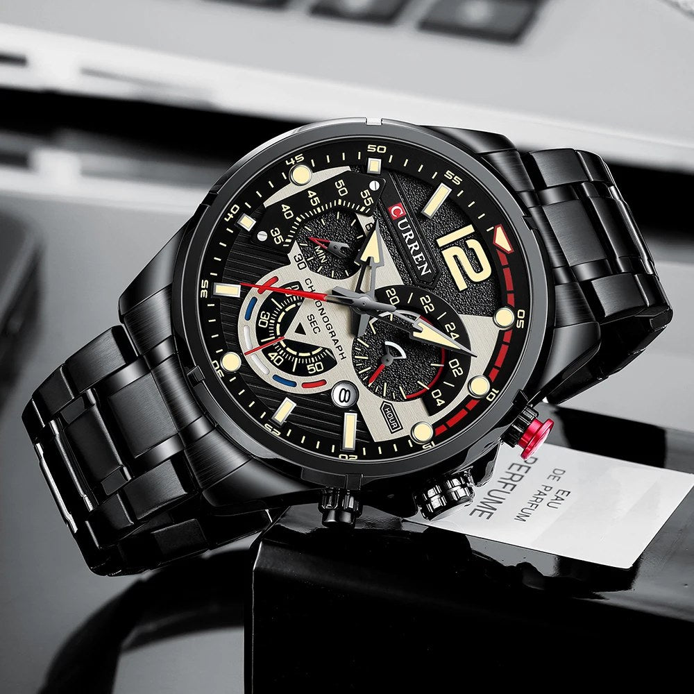 Reloj Curren 8395 negro con pulso de acero inoxidable