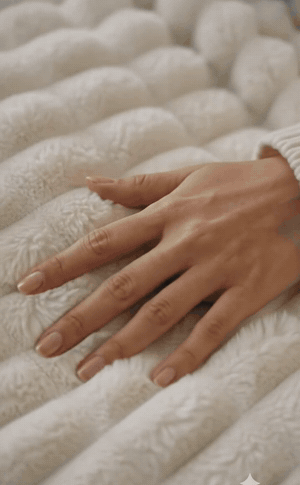 Mano acariciando la suave textura de burbujas de la cobija