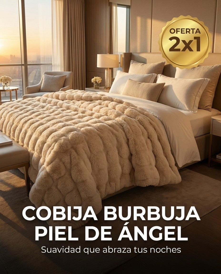 Cobija Burbuja Piel de Ángel sobre una cama de lujo — oferta 2x1