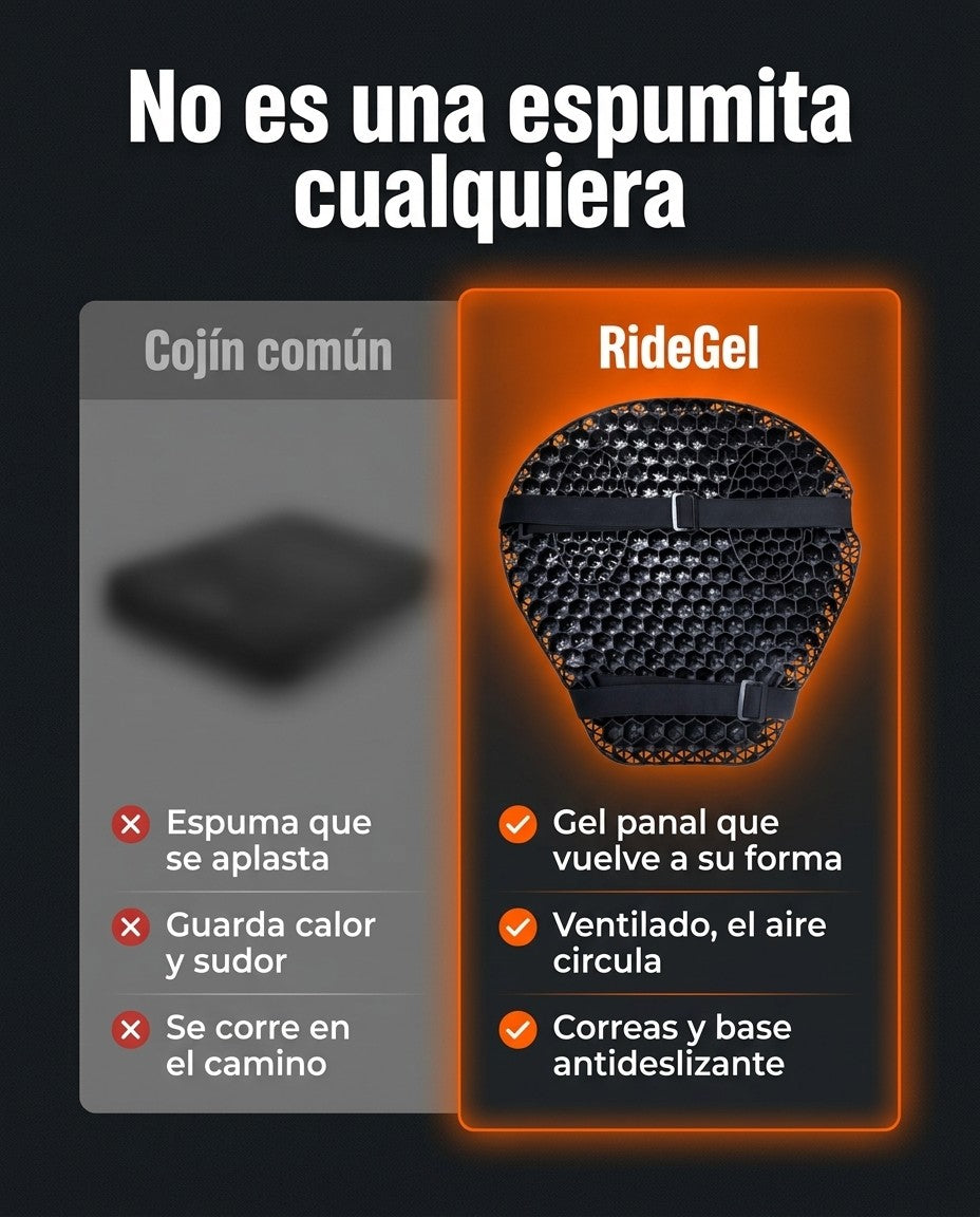 Comparación: cojín de espuma común contra el cojín de gel panal RideGel