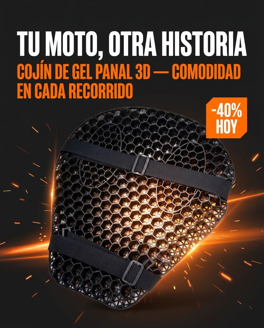 Cojín de gel panal 3D RideGel para moto, negro, con correas ajustables