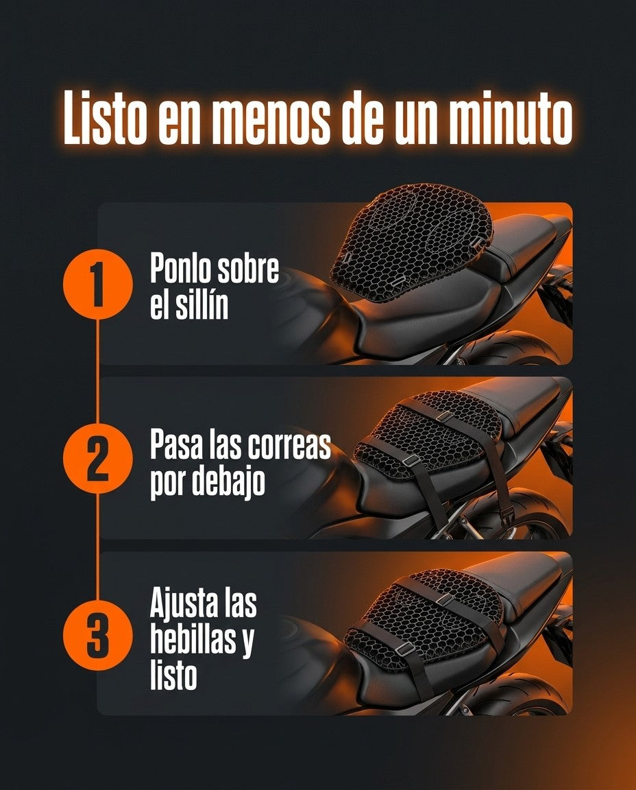 Los tres pasos para instalar el cojín RideGel en el sillín de la moto