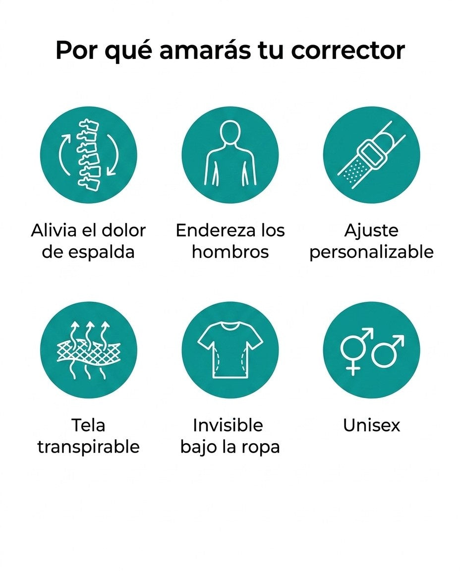 Beneficios del corrector de postura: alivia el dolor, endereza los hombros, ajustable, transpirable, invisible, unisex