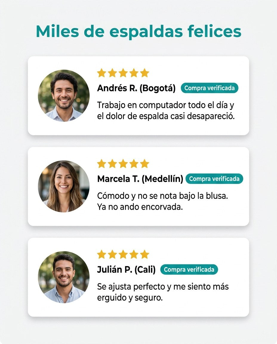 Testimonios de clientes de Bogotá, Medellín y Cali sobre el corrector de postura