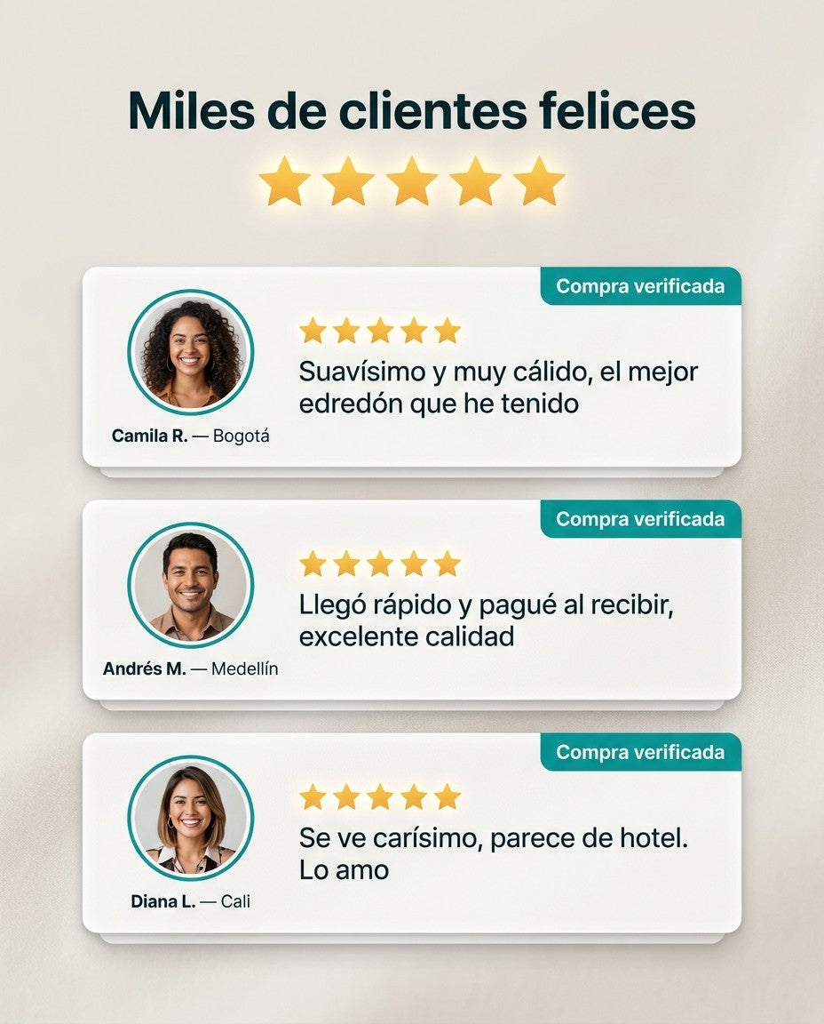 Testimonios de clientes de Bogotá, Medellín y Cali sobre el edredón premium