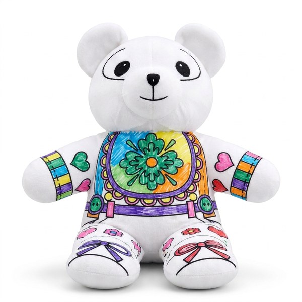 El mismo peluche de oso ya coloreado con marcadores