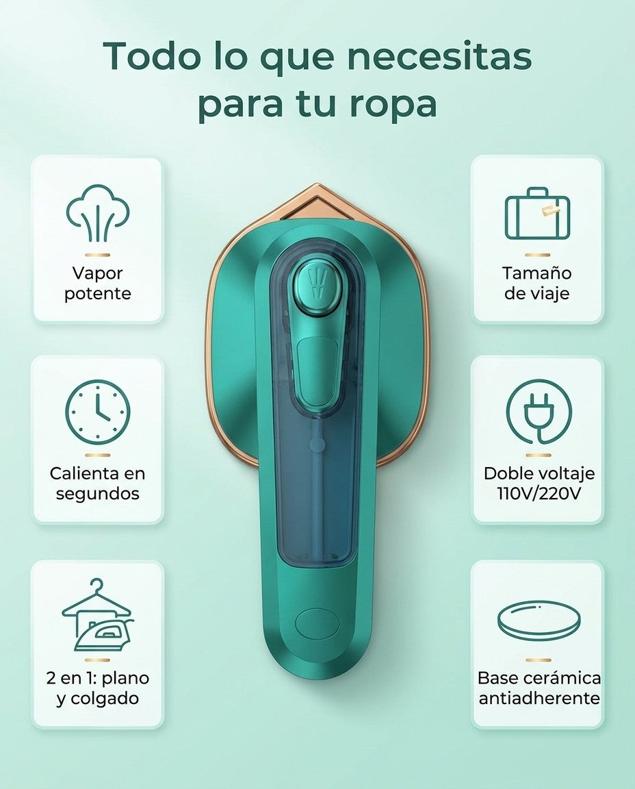 Beneficios de la mini plancha de vapor: vapor potente, calienta rápido, 2 en 1, portátil, doble voltaje, base cerámica