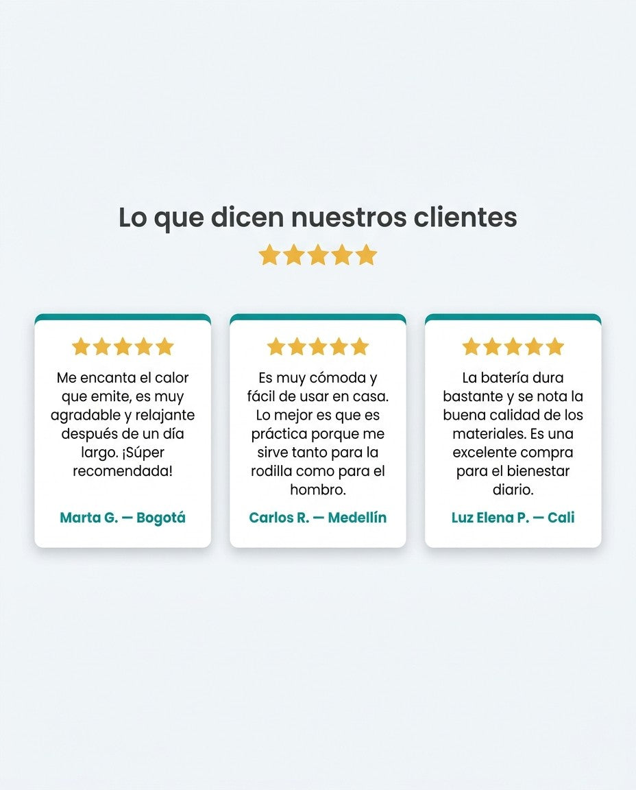 Opiniones de clientes de Bogotá, Medellín y Cali sobre la rodillera térmica inalámbrica