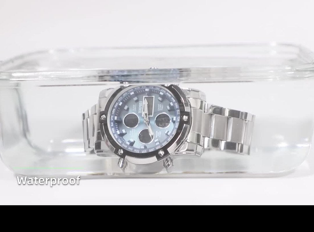 Reloj SKMEI 1389 sumergido en un recipiente con agua