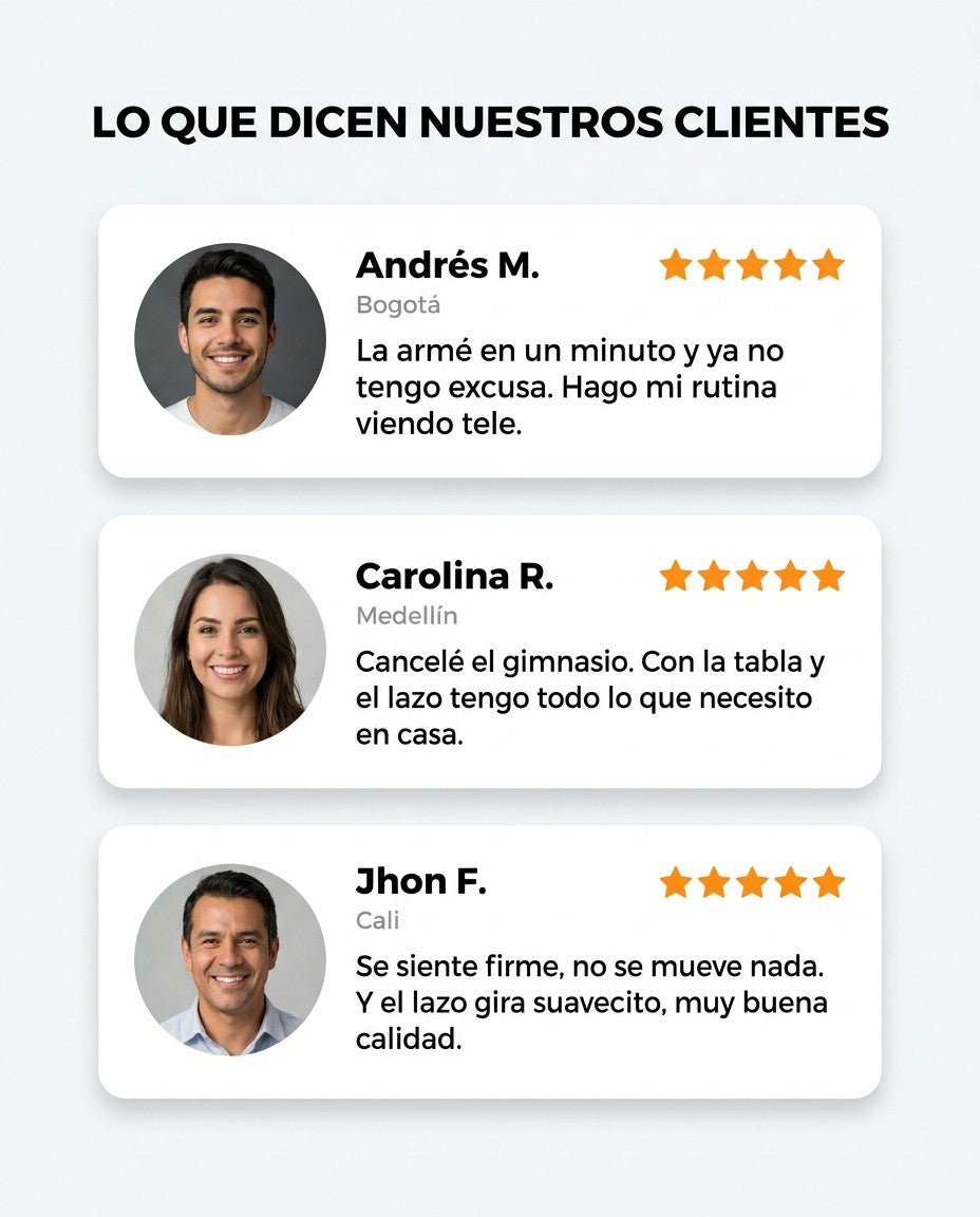 Testimonios de clientes de Bogotá, Medellín y Cali sobre la tabla push up 9 en 1